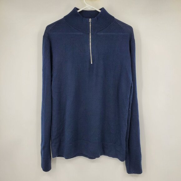 J. Crew Merino Wool Blend Men's Navy Blue Long Sleeved 1/4 Zip Golf Sweater Larg - Picture 1 of 8